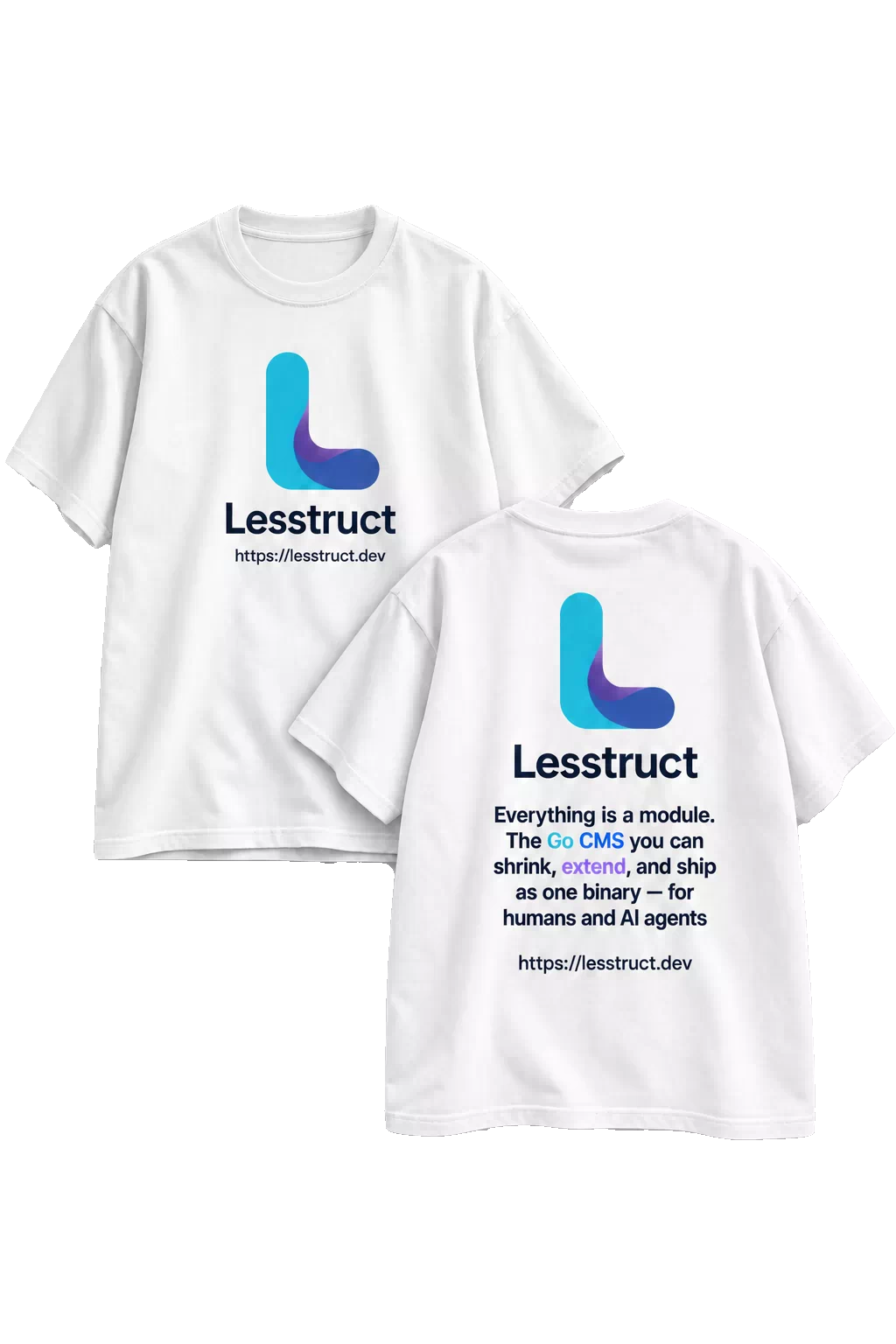 Lesstruct T-Shirt — front and back product photo