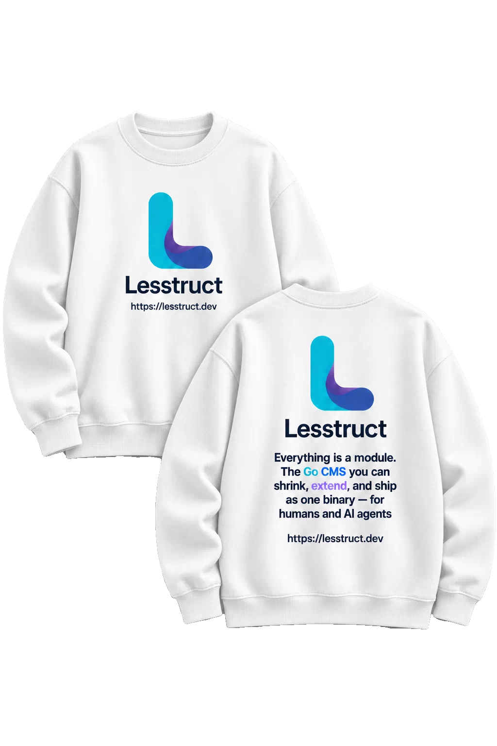 Lesstruct Sweater — front and back product photo
