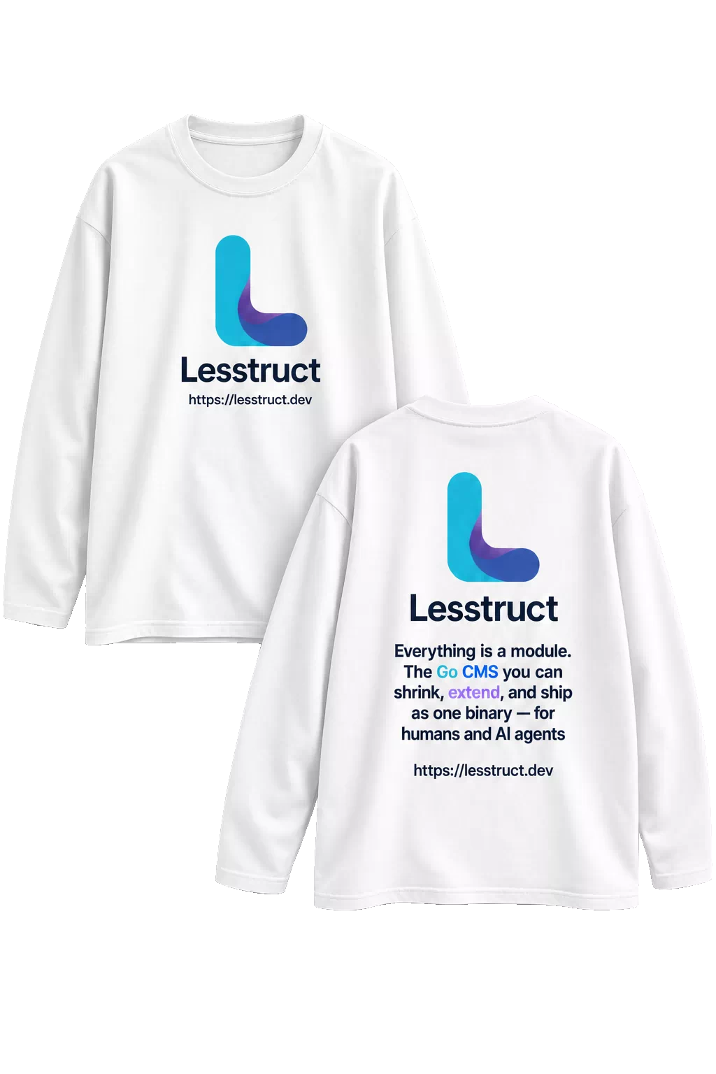 Lesstruct Long-Sleeve T-Shirt — front and back product photo