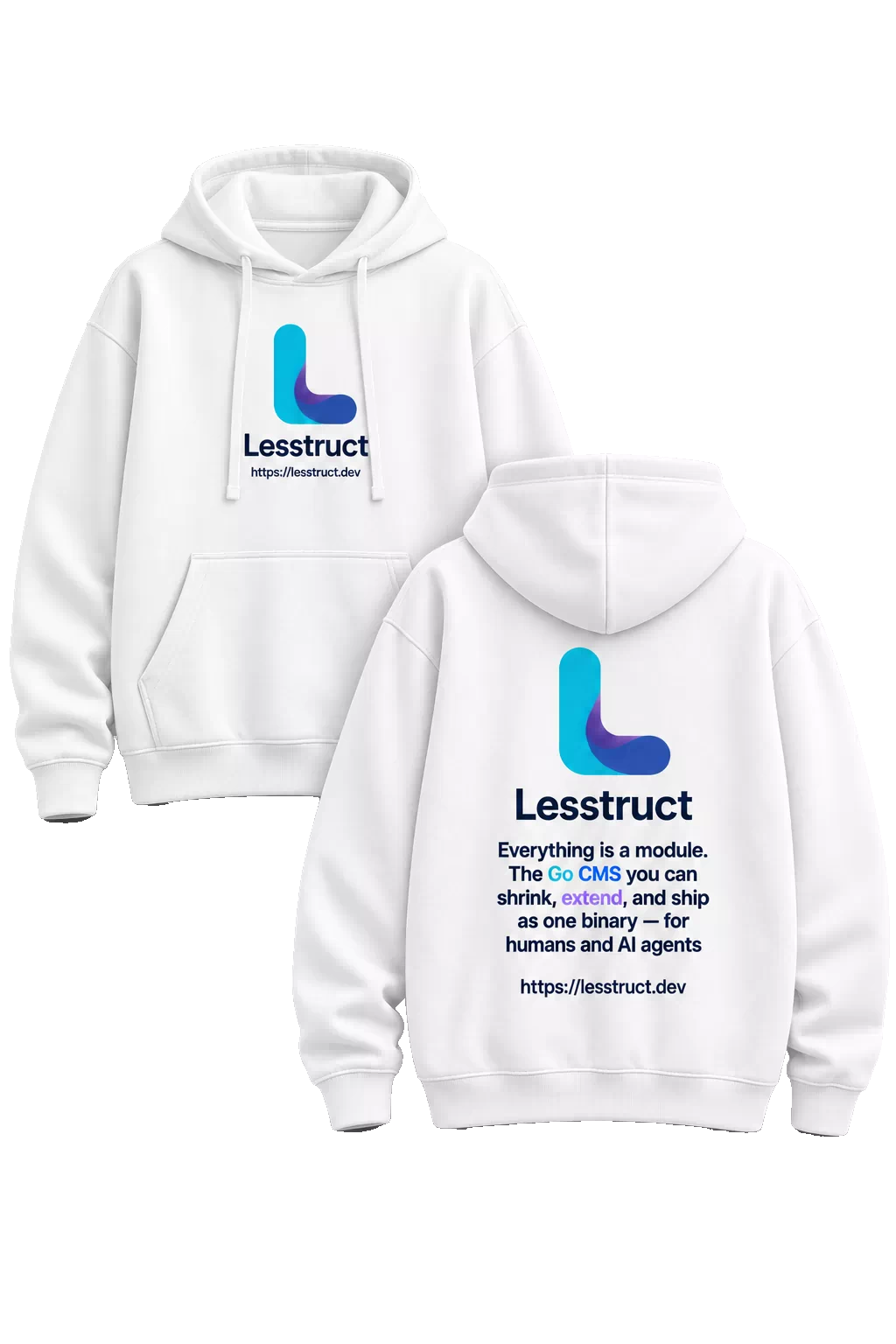 Lesstruct Hoodie — front and back product photo